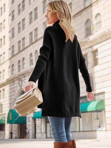 LILLUSORY Women's Turtleneck Oversized Sweaters Long Batwing Sleeve Spilt Hem Tunic Pullover Knit Tops in Kuwait