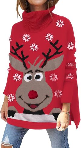 LILLUSORY Women's Turtleneck Oversized Sweaters Long Batwing Sleeve Spilt Hem Tunic Pullover Knit Tops in Kuwait