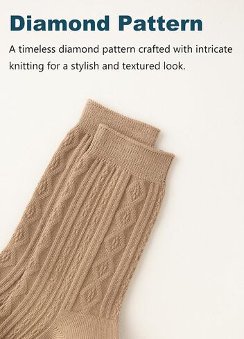 Womens Cute Crew Socks Diamond Knit Lightweight Long Cotton Boot Socks in Saudi Arabia