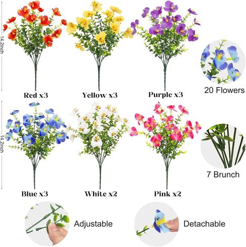 16 Bundles Artificial Flowers for Outdoors Decoration, Fake Pansy Flowers UV Resistant Silk Faux Pansies Spring Plants for Outside Planter Window Box Front Door Yard Home Decor, Mixed Colors in Saudi Arabia
