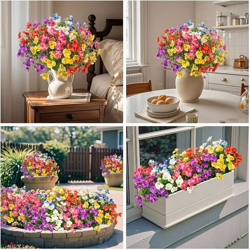 16 Bundles Artificial Flowers for Outdoors Decoration, Fake Pansy Flowers UV Resistant Silk Faux Pansies Spring Plants for Outside Planter Window Box Front Door Yard Home Decor, Mixed Colors in Saudi Arabia