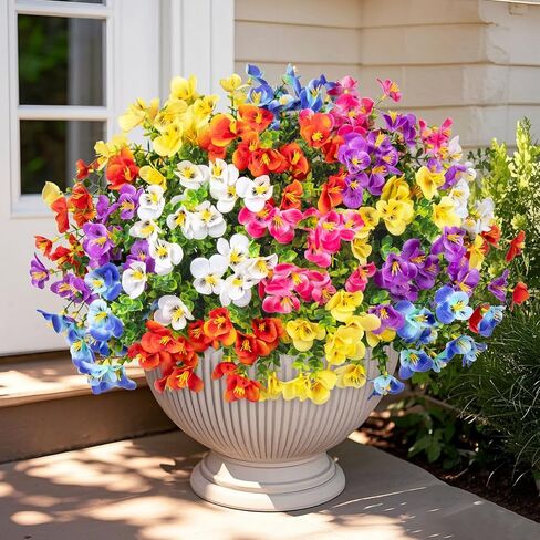 16 Bundles Artificial Flowers for Outdoors Decoration, Fake Pansy Flowers UV Resistant Silk Faux Pansies Spring Plants for Outside Planter Window Box Front Door Yard Home Decor, Mixed Colors in Saudi Arabia