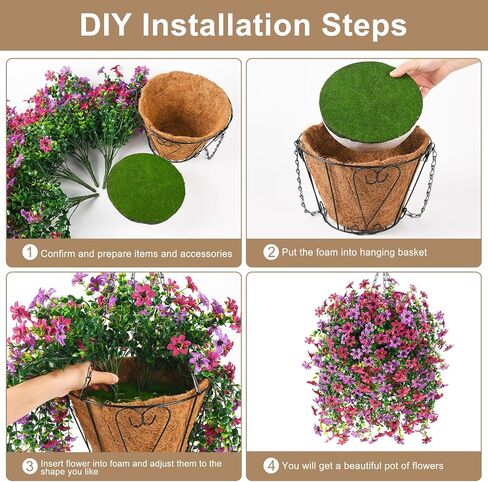 Artificial Flowers Hanging Baskets, 4 Bundles Outdoor Hanging Basket Spring Summer Decoration, No Fade Realistic Fake Flowers Plants for Porch Patio Balcony Home Yard Decor(Light Purple Red) in Saudi Arabia