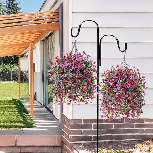 Artificial Flowers Hanging Baskets, 4 Bundles Outdoor Hanging Basket Spring Summer Decoration, No Fade Realistic Fake Flowers Plants for Porch Patio Balcony Home Yard Decor(Light Purple Red) in Saudi Arabia