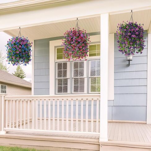 Artificial Flowers Hanging Baskets, 4 Bundles Outdoor Hanging Basket Spring Summer Decoration, No Fade Realistic Fake Flowers Plants for Porch Patio Balcony Home Yard Decor(Light Purple Red) in Saudi Arabia
