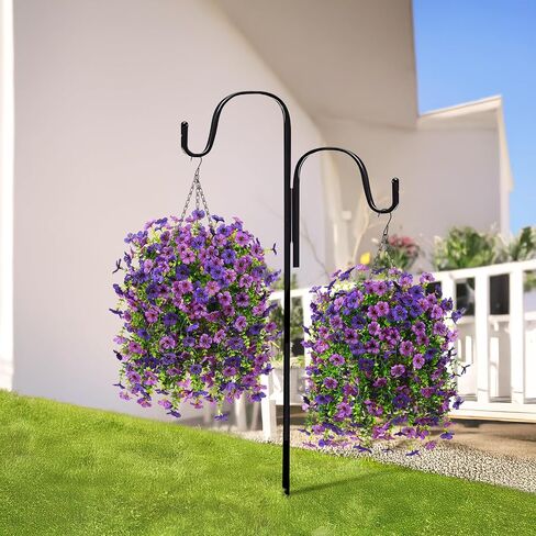 Artificial Flowers Hanging Baskets, 4 Bundles Outdoor Hanging Basket Spring Summer Decoration, No Fade Realistic Fake Flowers Plants for Porch Patio Balcony Home Yard Decor(Double Purple) in Saudi Arabia