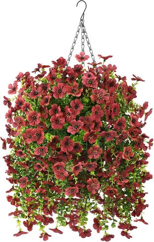 Artificial Flowers Hanging Baskets, 4 Bundles Outdoor Hanging Basket Spring Summer Decoration, No Fade Realistic Fake Flowers Plants for Porch Patio Balcony Home Yard Decor(Double Purple) in Saudi Arabia