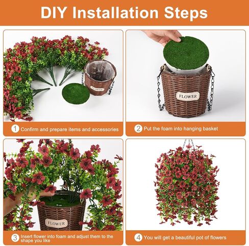 Artificial Flowers Hanging Baskets, 4 Bundles Outdoor Hanging Basket Spring Summer Decoration, No Fade Realistic Fake Flowers Plants for Porch Patio Balcony Home Yard Decor(Double Purple) in Saudi Arabia
