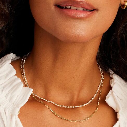 Layered Gold Necklaces for Women - 18K Gold Plated Herringbone Paperclip Chain Pearl Cuban Twist Rope Chain Necklace Waterproof Jewelry Dainty Choker Necklace Gold Jewelry for Women Gifts in Saudi Arabia