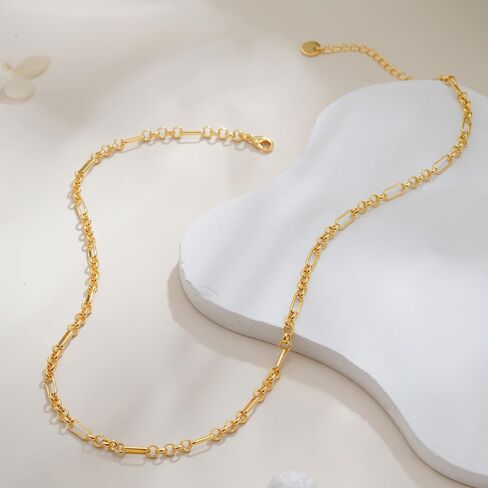 Layered Gold Necklaces for Women - 18K Gold Plated Herringbone Paperclip Chain Pearl Cuban Twist Rope Chain Necklace Waterproof Jewelry Dainty Choker Necklace Gold Jewelry for Women Gifts in Saudi Arabia
