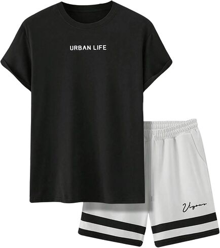 GORGLITTER Men's 2 Pieces Set Graphic Print Round Neck Short Sleeve T-Shirt and Shorts in Saudi Arabia