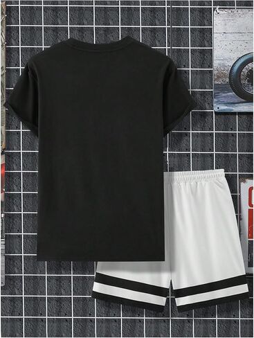 GORGLITTER Men's 2 Pieces Set Graphic Print Round Neck Short Sleeve T-Shirt and Shorts in Saudi Arabia