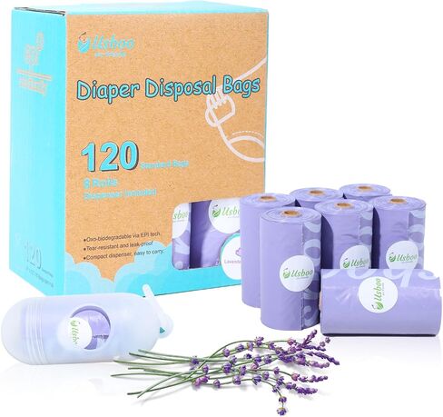 Diaper Bags Disposable for Baby, 8 Refill Rolls/120 Bags Dirty Disposable Diaper Bags with Dispenser, Convenient and Quick Diaper Disposal, Poop Bags,Rainbow in Saudi Arabia