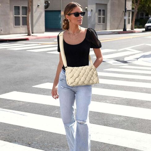 NAARIIAN Puffer Crossbody Bag for Women Lightweight Quilted Puffer Shoulder Bags with Adjustable Strap Puffy Woven Purse in Kuwait