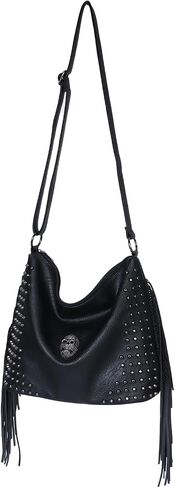 Oweisong Western Fringe Purse for Women Hobo Leather Skull Gothic Crossbody Bag Black Punk Shoulder Bag in Kuwait