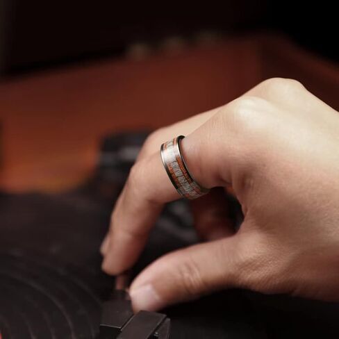 King Will 8mm Black Titanium Ring Sapele Wood Antlers Inlay Wedding Ring High Polished for Women Men Comfort Fit in Saudi Arabia