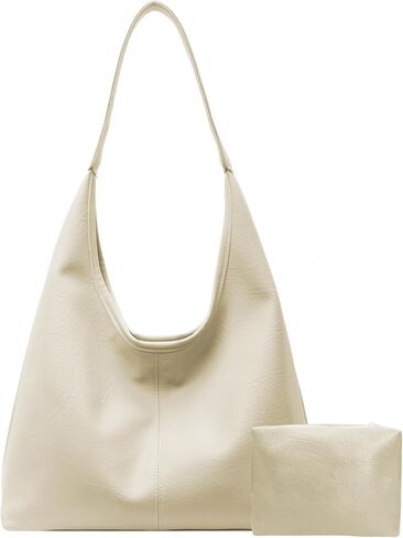 Leather Hobo Bags for Women Slouchy Tote Bag Retro PU Leather Purse Soft Shoulder Handbags Large Work Tote Bag 2pcs in Kuwait