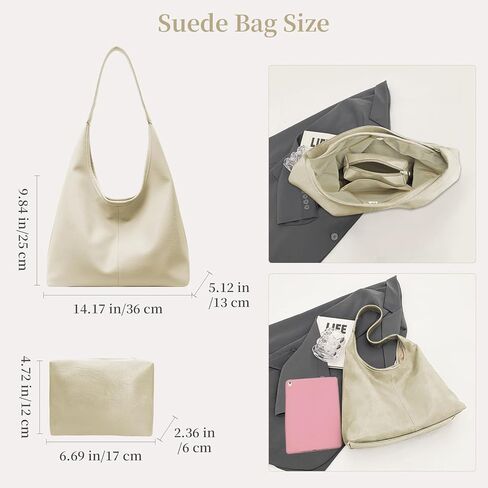 Leather Hobo Bags for Women Slouchy Tote Bag Retro PU Leather Purse Soft Shoulder Handbags Large Work Tote Bag 2pcs in Kuwait