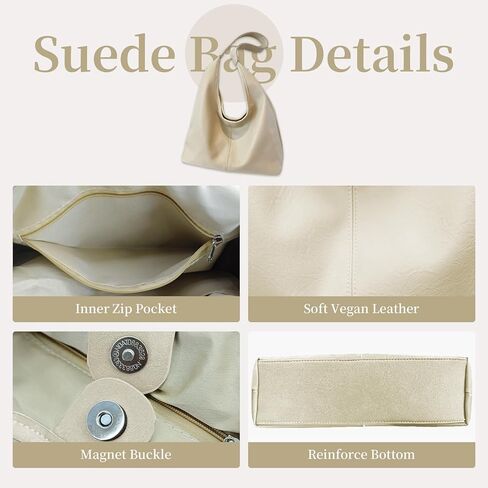 Leather Hobo Bags for Women Slouchy Tote Bag Retro PU Leather Purse Soft Shoulder Handbags Large Work Tote Bag 2pcs in Kuwait