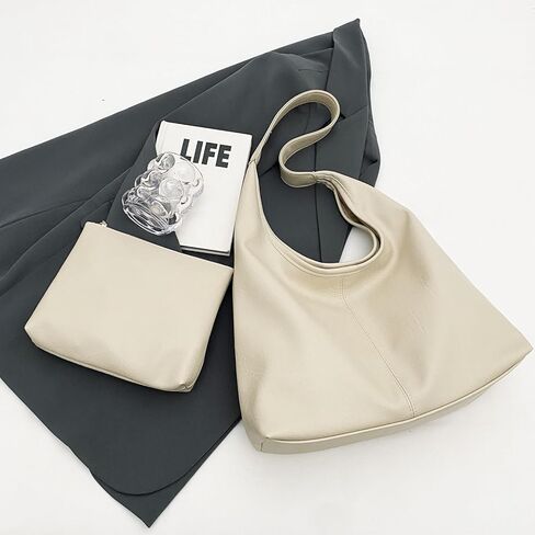 Leather Hobo Bags for Women Slouchy Tote Bag Retro PU Leather Purse Soft Shoulder Handbags Large Work Tote Bag 2pcs in Kuwait