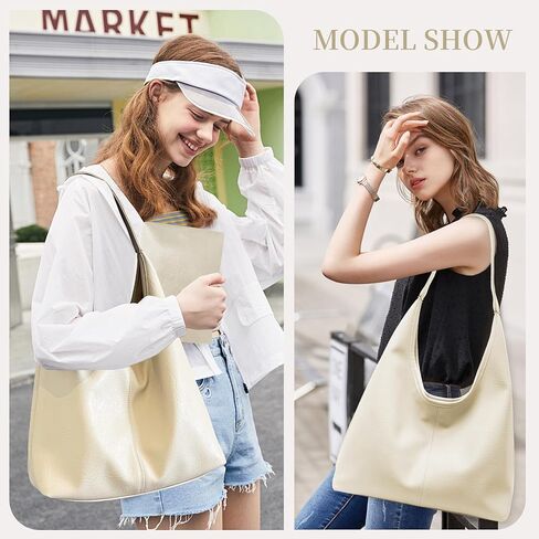 Leather Hobo Bags for Women Slouchy Tote Bag Retro PU Leather Purse Soft Shoulder Handbags Large Work Tote Bag 2pcs in Kuwait