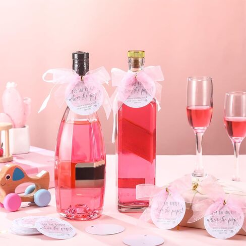 MotiMind 50 Set Pop When Pops Baby Shower Bottle Tags, Pop the Bubbly When Pops Tags Champagne Baby Shower Favor Label with Bows and Ribbon for Baby Shower Party Guest Gift (Blue) in Kuwait