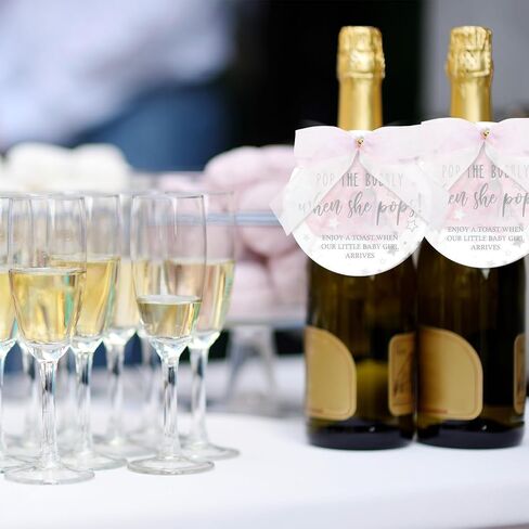 MotiMind 50 Set Pop When Pops Baby Shower Bottle Tags, Pop the Bubbly When Pops Tags Champagne Baby Shower Favor Label with Bows and Ribbon for Baby Shower Party Guest Gift (Blue) in Kuwait