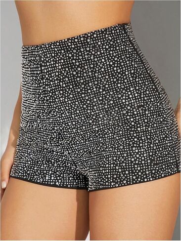 Shenhe Women's Sparkly Rhinestone Sexy High Weist Glitter Party Rave Mini Micro Shorts in Kuwait