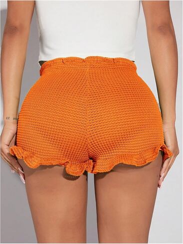 WDIRARA Women's Crochet Ruffle Shorts Elastic Waist Frilly Mini Shorts in Saudi Arabia