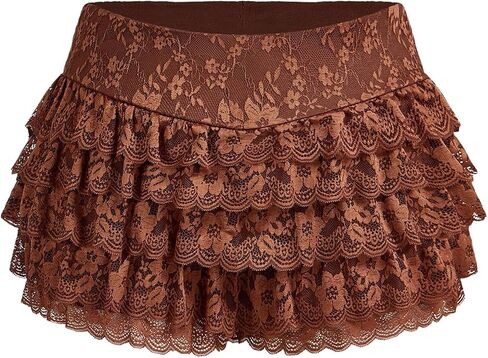 MakeMeChic Women's Plus Size Ruffle Shorts Floral Layered Lace Lolita Elastic Waist Pumpkin Short in Kuwait