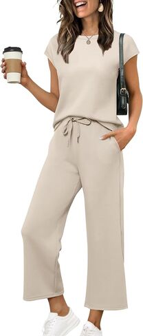 Sampeel Two Piece Sets for Women Summer Vacation Outfits Cap Sleeve Tops Lounge Matching Sets Clothing Beach Fashion Clothes in Kuwait