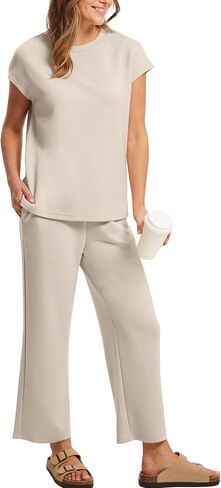 Sampeel Two Piece Sets for Women Summer Vacation Outfits Cap Sleeve Tops Lounge Matching Sets Clothing Beach Fashion Clothes in Kuwait