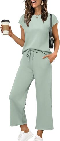 Sampeel Two Piece Sets for Women Summer Vacation Outfits Cap Sleeve Tops Lounge Matching Sets Clothing Beach Fashion Clothes in Kuwait