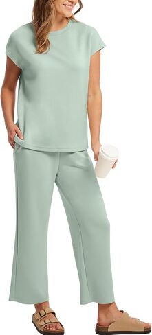 Sampeel Two Piece Sets for Women Summer Vacation Outfits Cap Sleeve Tops Lounge Matching Sets Clothing Beach Fashion Clothes in Kuwait