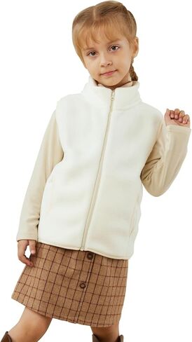 الأطفال الصوف القطبي السترة كاملة زيب دافئة بلا أكمام ملابس خفيفة الوزن 3-12 سنة in Kuwait