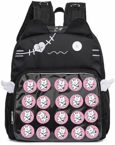 ITA Bag Backpack with Pin Display Insert & Pins - Kawaii Cat Daypack for Girls and Teens, Anime Cosplay Back to School Gift (Black) in Saudi Arabia