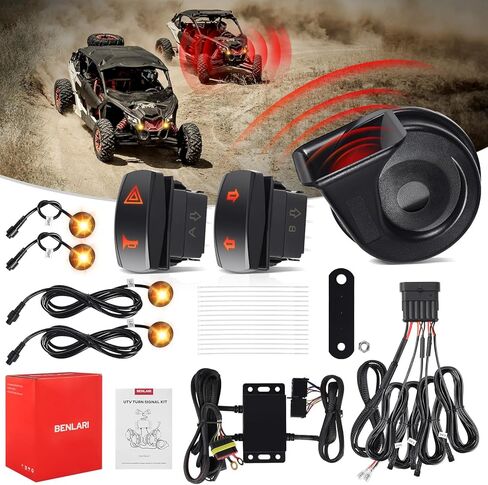 Benlari UTV ATV Turn Signal Kit - Upgraded Switchable Amber/White LED Light, Brighter Smoked Prism Lamp Shell & Louder 110DB Horn - Universal Turn Signal Kit for UTV ATV (2-seater / 4-seater) in Saudi Arabia
