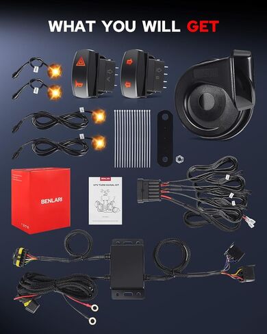 Benlari UTV ATV Turn Signal Kit - Upgraded Switchable Amber/White LED Light, Brighter Smoked Prism Lamp Shell & Louder 110DB Horn - Universal Turn Signal Kit for UTV ATV (2-seater / 4-seater) in Saudi Arabia