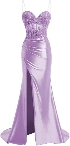 Spaghetti Strap Sweetheart Satin Prom Dresses with Split Lace Appliques Pleated Mermaid Long Evening Gown TM13 in Saudi Arabia