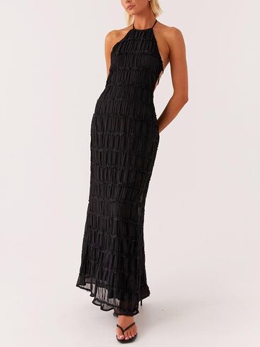 Women Summer Halter Neck Maxi Dress Flowy Ruffle Tiered Sleeveless Sundress Boho Backless Spaghetti Strap Long Dress in Kuwait