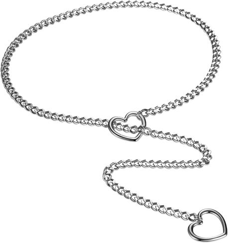 Slip Chain Necklace Choker for Women: Stainless Steel Punk Heart O-ring Charm Adjustable Lariat Y-Necklace Cuban Chain Jewelry Valentines Halloween in Saudi Arabia