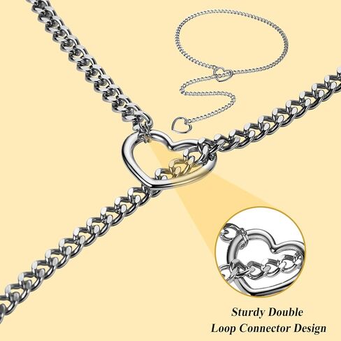 Slip Chain Necklace Choker for Women: Stainless Steel Punk Heart O-ring Charm Adjustable Lariat Y-Necklace Cuban Chain Jewelry Valentines Halloween in Saudi Arabia