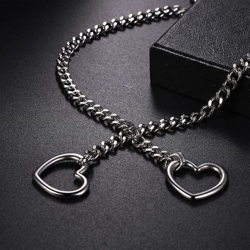 Slip Chain Necklace Choker for Women: Stainless Steel Punk Heart O-ring Charm Adjustable Lariat Y-Necklace Cuban Chain Jewelry Valentines Halloween in Saudi Arabia