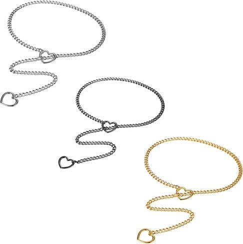 Slip Chain Necklace Choker for Women: Stainless Steel Punk Heart O-ring Charm Adjustable Lariat Y-Necklace Cuban Chain Jewelry Valentines Halloween in Saudi Arabia