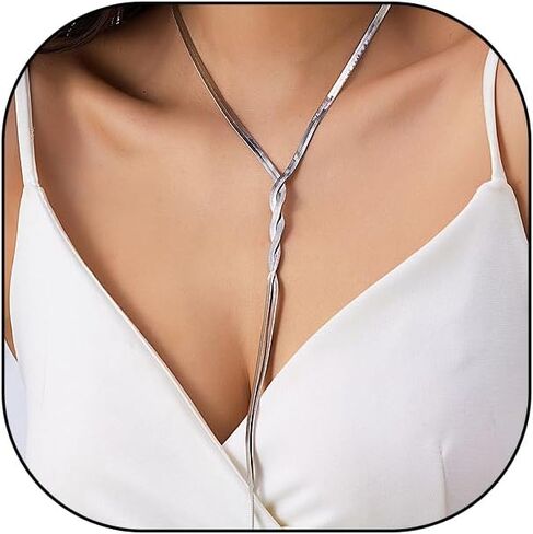 Twisted Snake Bone Chain Y Necklace for Women Vintage Adjustable Herringbone Long Tassel Choker Minimalist Snake Link Metal Necklace Wedding Jewelry in Kuwait
