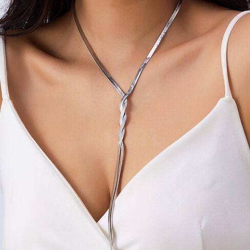 Twisted Snake Bone Chain Y Necklace for Women Vintage Adjustable Herringbone Long Tassel Choker Minimalist Snake Link Metal Necklace Wedding Jewelry in Kuwait