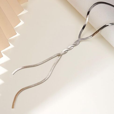 Twisted Snake Bone Chain Y Necklace for Women Vintage Adjustable Herringbone Long Tassel Choker Minimalist Snake Link Metal Necklace Wedding Jewelry in Kuwait