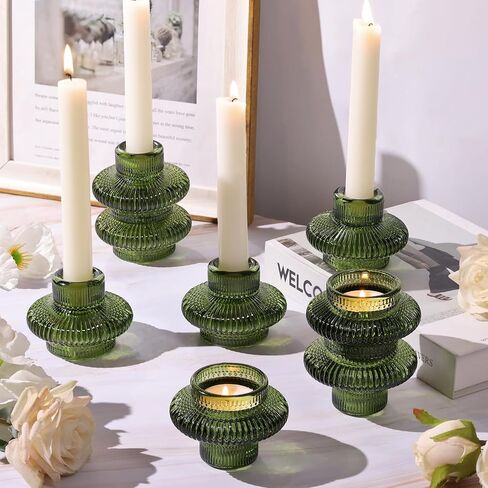Taper Glass Candlestick Holders Tealight Candle Holders for Table Centerpieces, Fall Wedding Decor and Dinner Party Halloween Thanksgiving Decor (8 Pcs, Brown) in Kuwait