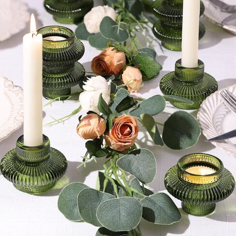 Taper Glass Candlestick Holders Tealight Candle Holders for Table Centerpieces, Fall Wedding Decor and Dinner Party Halloween Thanksgiving Decor (8 Pcs, Brown) in Kuwait