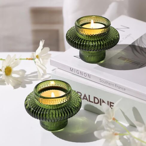 Taper Glass Candlestick Holders Tealight Candle Holders for Table Centerpieces, Fall Wedding Decor and Dinner Party Halloween Thanksgiving Decor (8 Pcs, Brown) in Kuwait